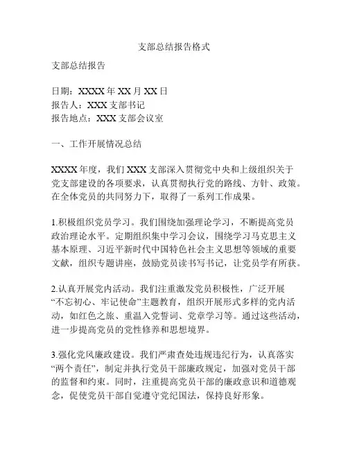 支部总结报告格式