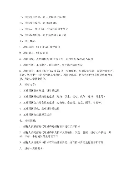园区开发招标公告文件
