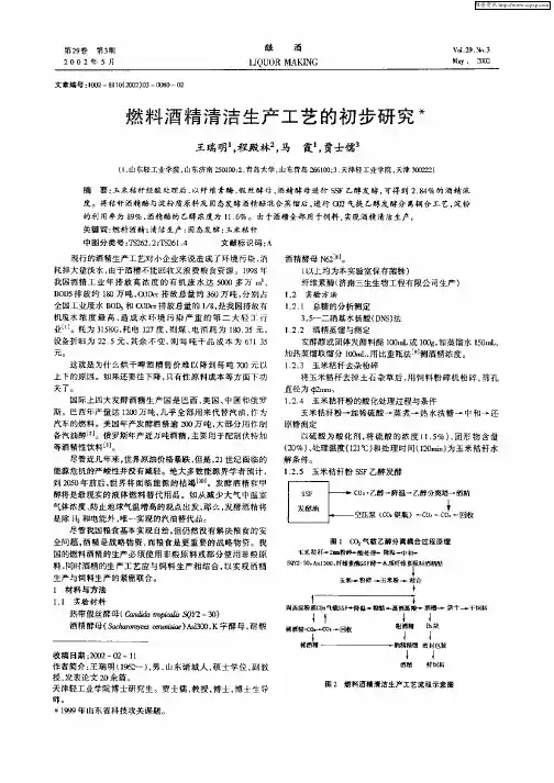 燃料酒精清洁生产工艺的初步研究