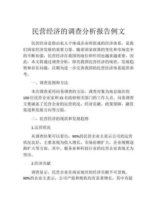民营经济的调查分析报告例文