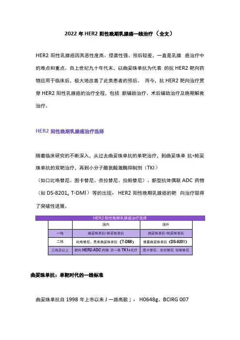 2022年HER2 阳性晚期乳腺癌一线治疗全文