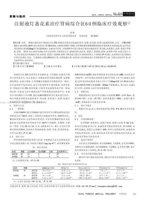 注射液灯盏花素治疗肾病综合征60例临床疗效观察