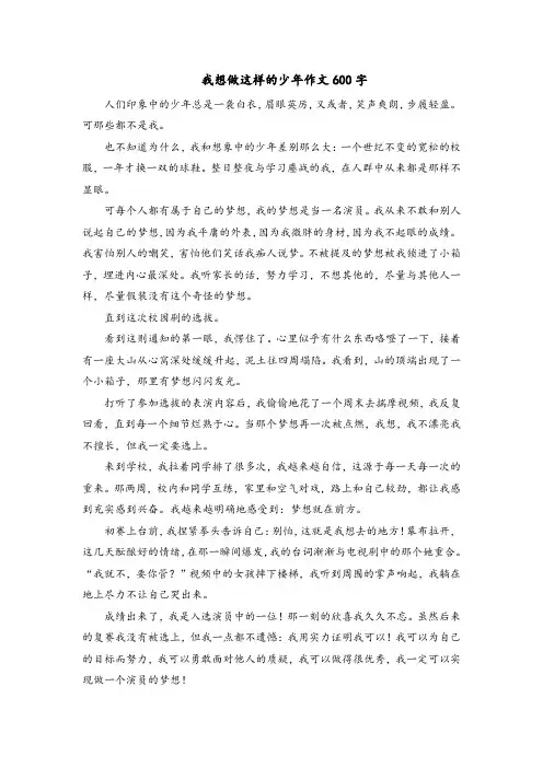 我想做这样的少年作文600字