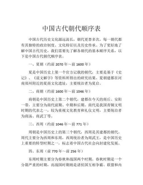 中国古代朝代顺序表