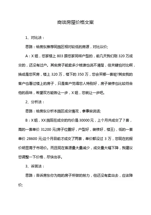商谈房屋价格文案