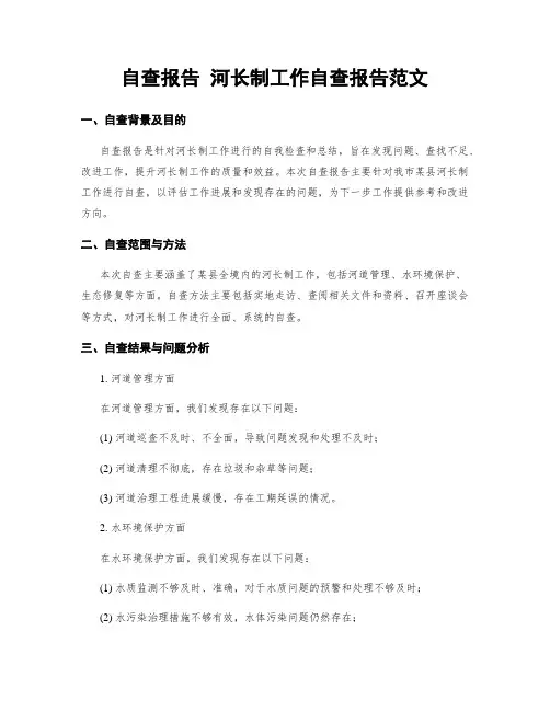 自查报告 河长制工作自查报告范文