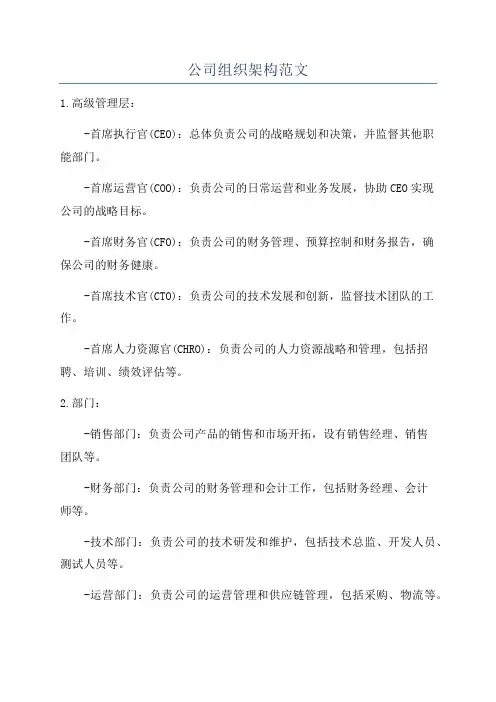 公司组织架构范文