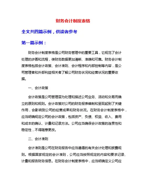 财务会计制度表格