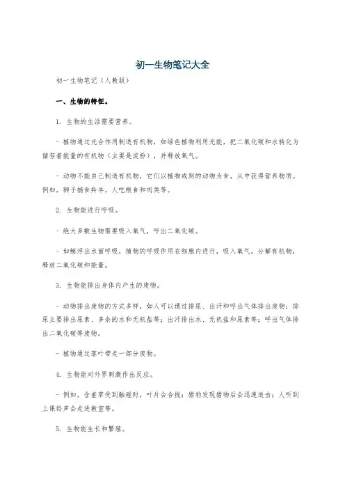 初一生物笔记大全