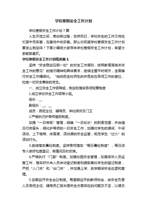 学校寒假安全工作计划