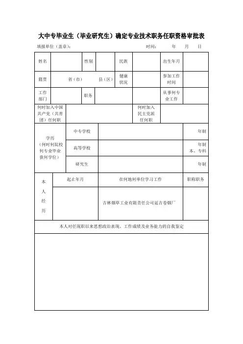专业技术职务任职资格审批表