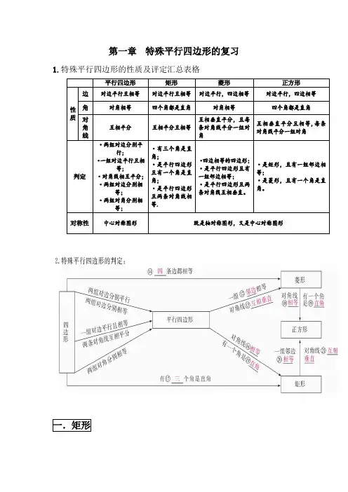 北师大九年级上册第一章特殊的平行四边形复习及对应练习(含答案)