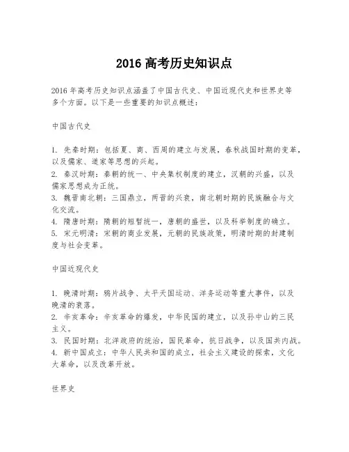 2016高考历史知识点