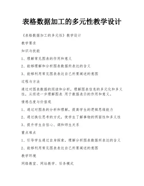 表格数据加工的多元性教学设计