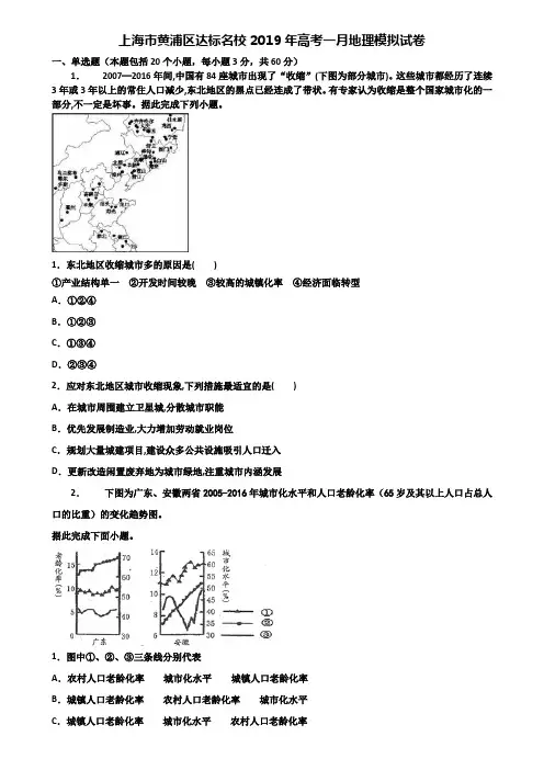 上海市黄浦区达标名校2019年高考一月地理模拟试卷含解析