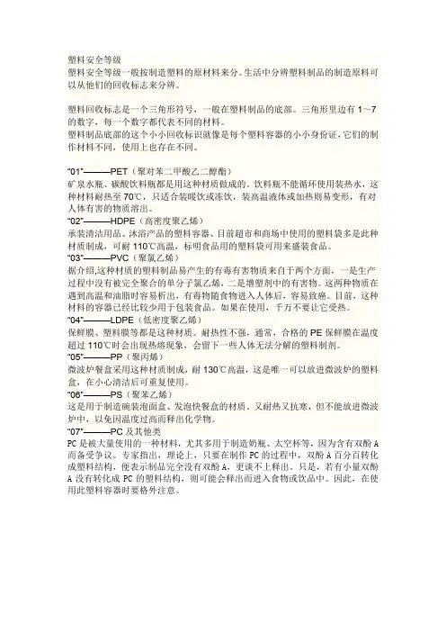 塑料制品安全等级
