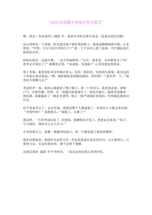 2020年安徽中考语文作文范文
