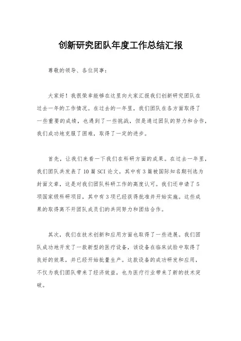 创新研究团队年度工作总结汇报