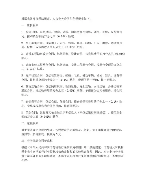人力劳务合同印花税税率