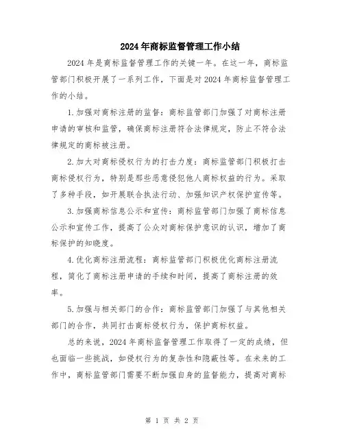 2024年商标监督管理工作小结