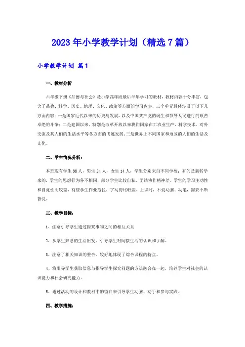 2023年小学教学计划(精选7篇)