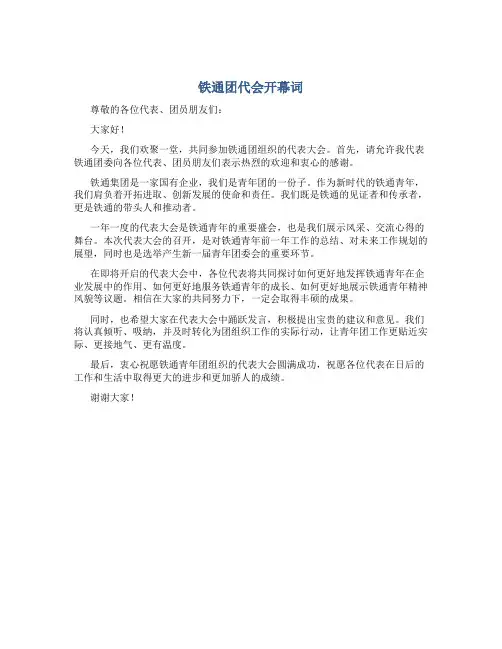 铁通团代会开幕词