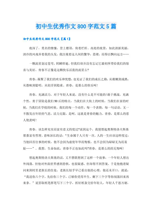 初中生优秀作文800字范文5篇