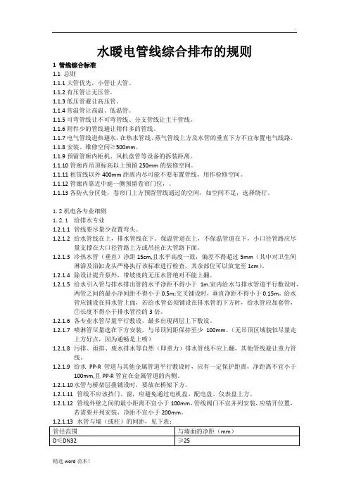 水暖电管线综合排布的规则
