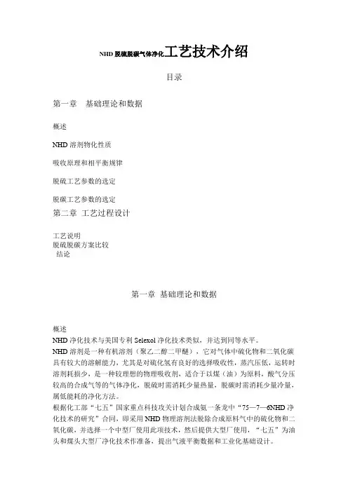 2019年NHD脱硫脱碳气体净化工艺技术介绍