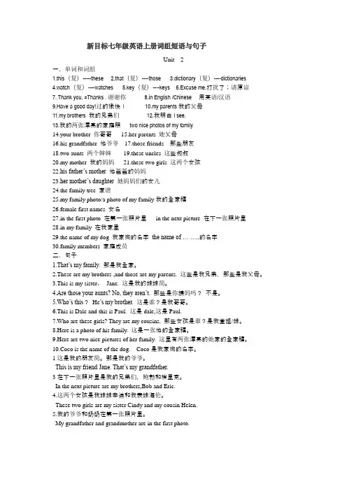 Unit2期末复习提纲人教版英语七年级上册