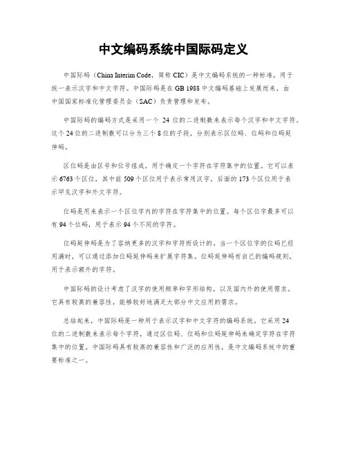 中文编码系统中国际码定义