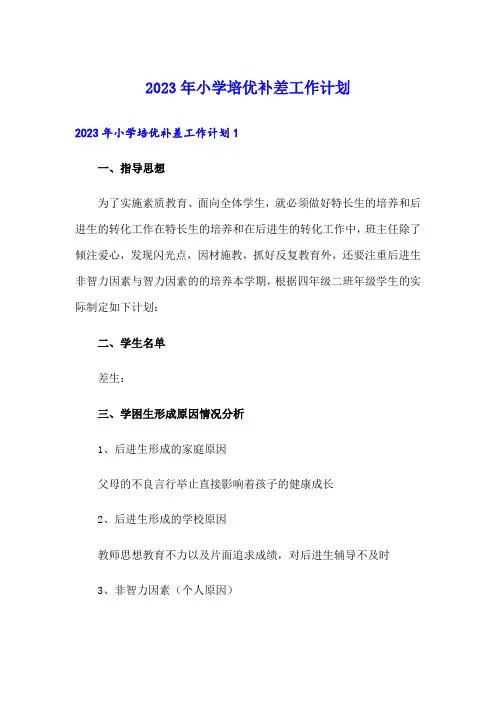 2023年小学培优补差工作计划