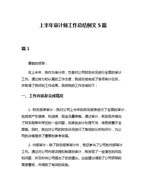 上半年审计师工作总结例文5篇