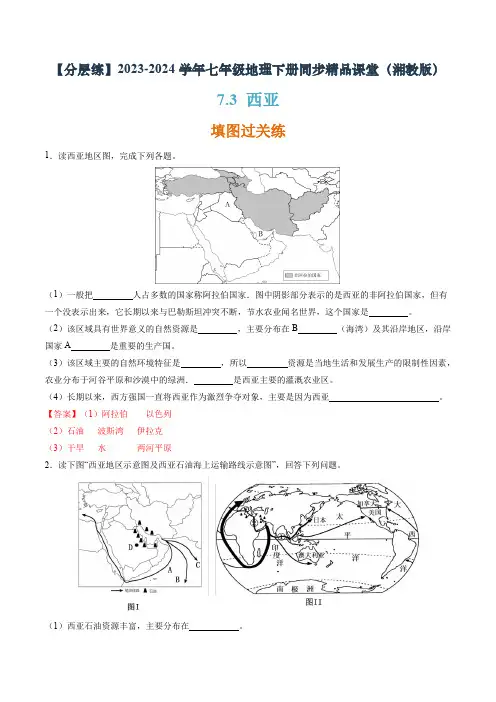 7.3 西亚(分层练)-2023-2024学年七年级地理下册同步精品课堂(湘教版)