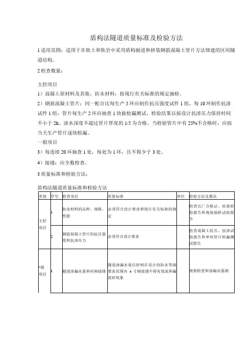 盾构法隧道质量标准及检验方法