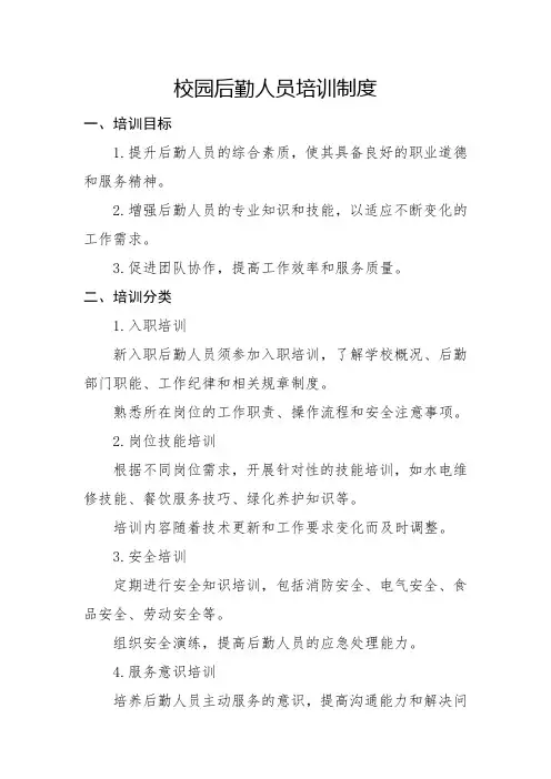 校园后勤人员培训制度