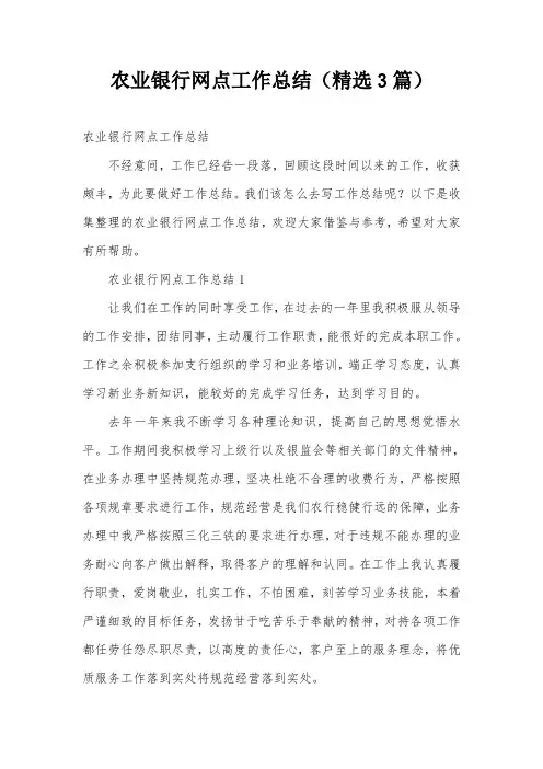 农业银行网点工作总结(精选3篇)