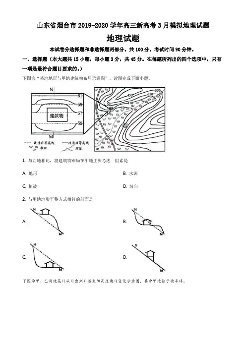 山东省烟台市2019-2020学年高三新高考3月模拟地理试题(8页)