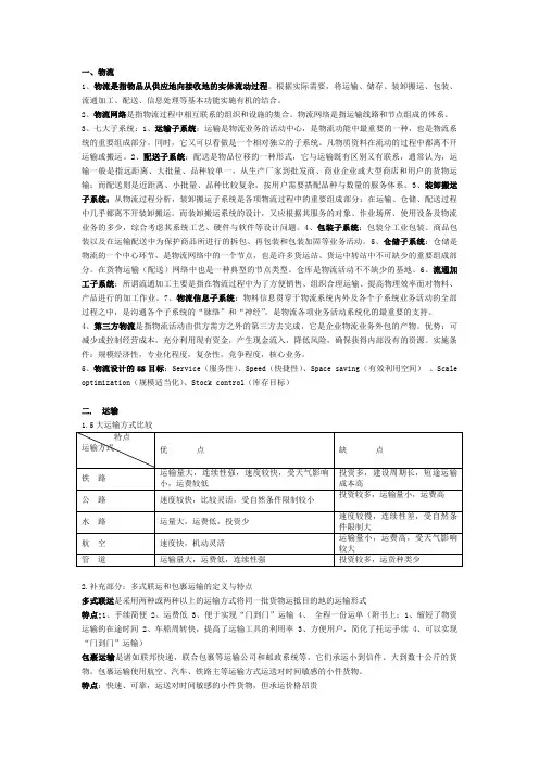 现代物流学重点整理