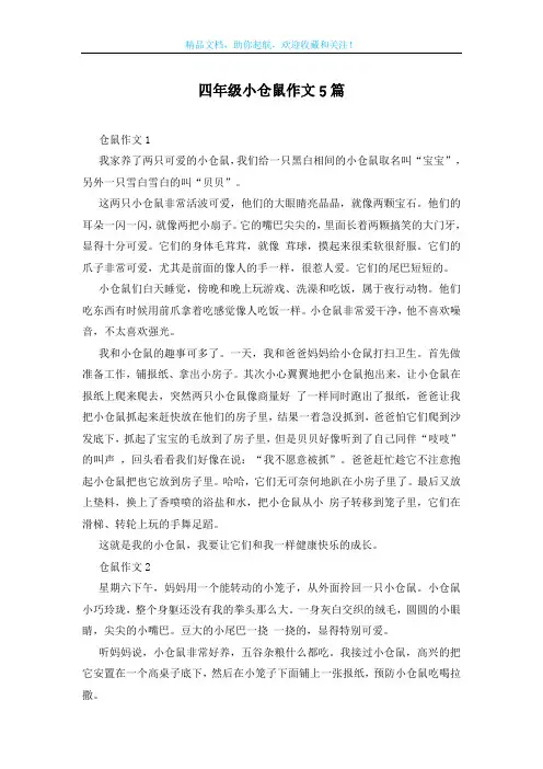 四年级小仓鼠作文5篇