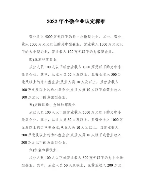 2022年小微企业认定标准