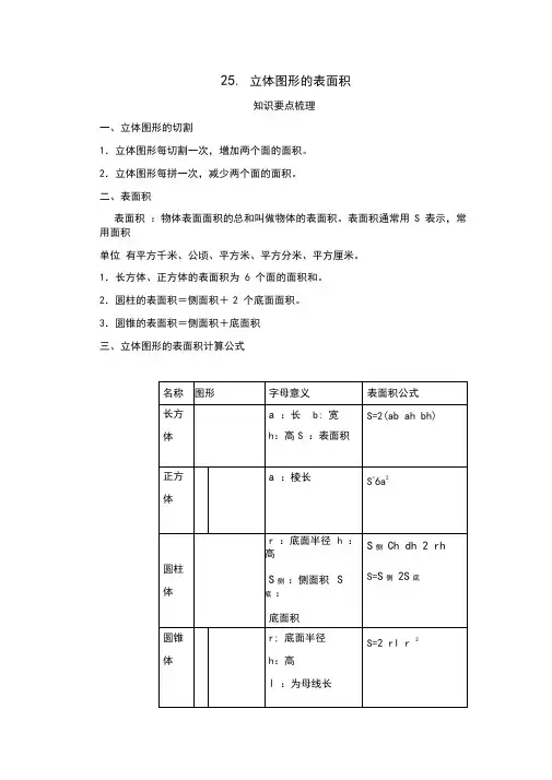 小学六年级【小升初】数学《立体图形的表面积专题课程》含答案