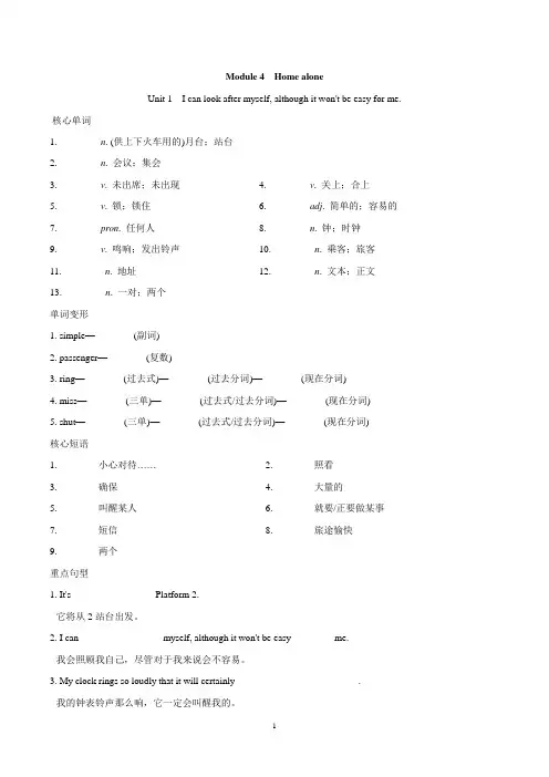 外研版九年级英语上册 Module 4 Home alone 一课一练(基础)(含答案)