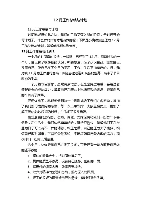 12月工作总结与计划