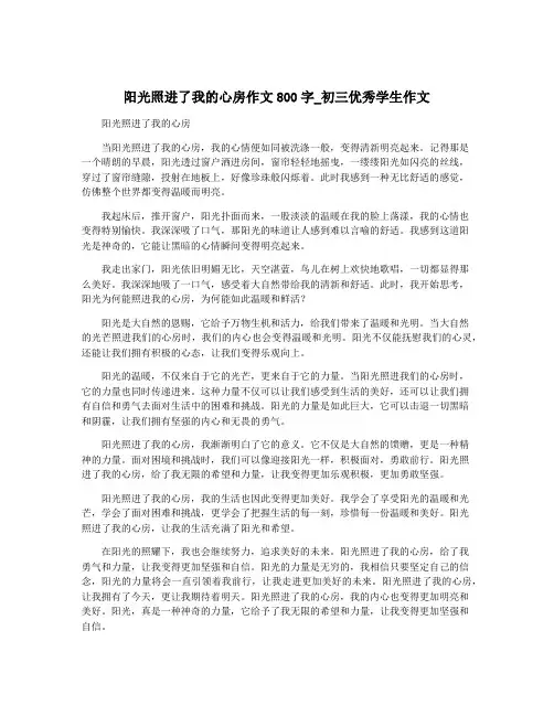 阳光照进了我的心房作文800字_初三优秀学生作文