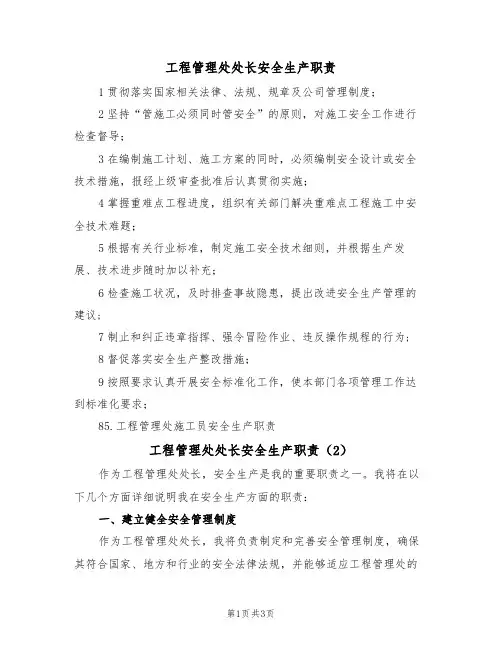 工程管理处处长安全生产职责（2篇）