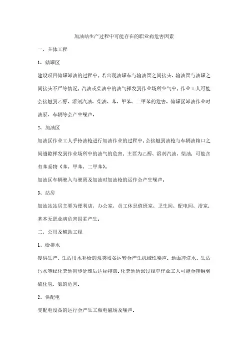 加油站生产过程中可能存在的职业病危害因素