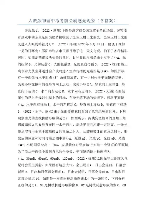 人教版物理中考考前必刷题光现象(含答案)