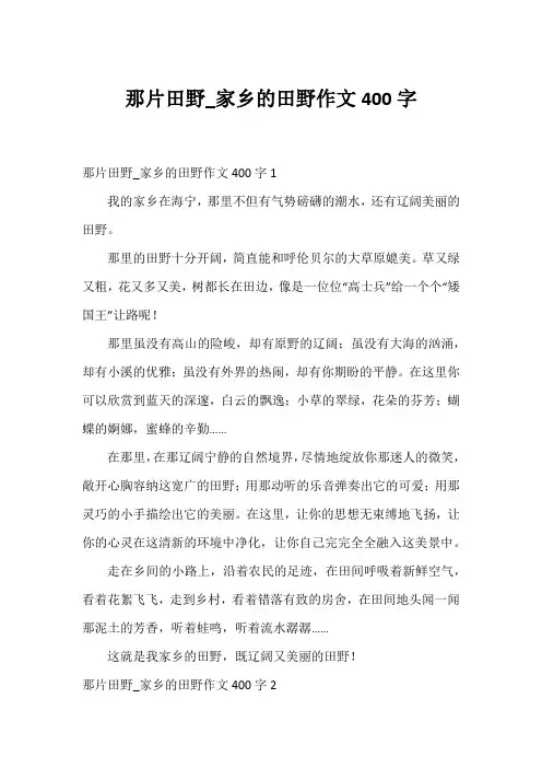 那片田野_家乡的田野作文400字