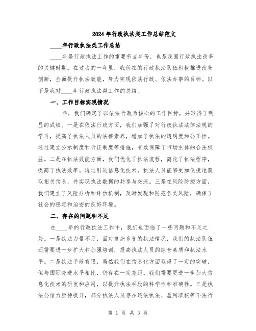 2024年行政执法类工作总结范文